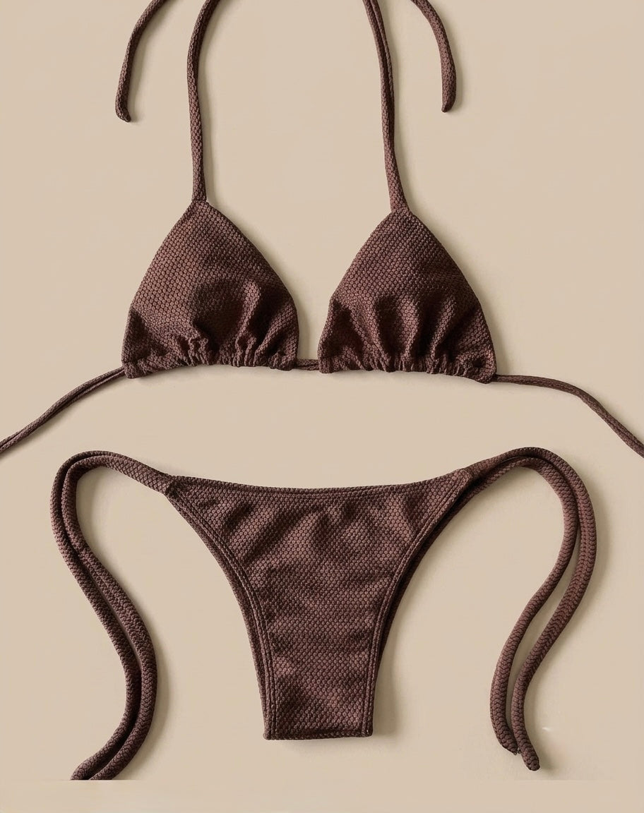 CK2 - Mocha Textured Tie-Side Bikini