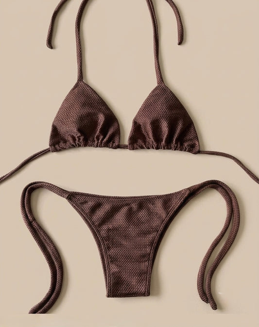 CK2 - Mocha Textured Tie-Side Bikini